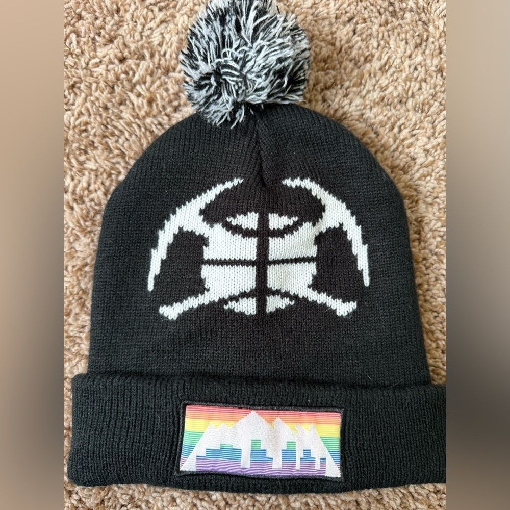 Denver Nuggets Black Knit Pom Beanie | Rainbow Skyline Patch